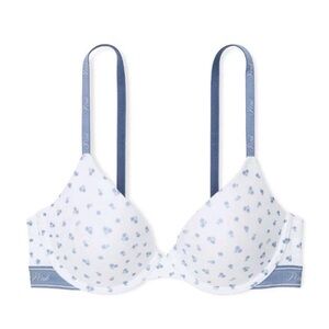 PINK Bras Wear Everywhere Lightly Lined T-Shirt Bra White Floral Print 38D